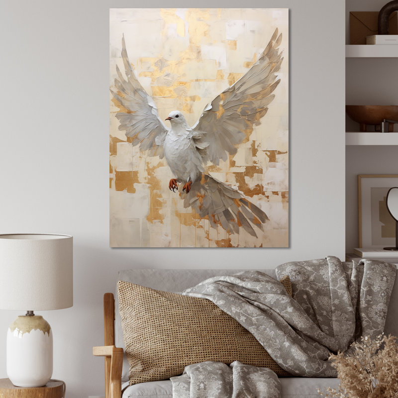 Minimalisme beige et colombe dorée III sur toile, Toile tendue, H 20 po x l 12 po x P 1 po