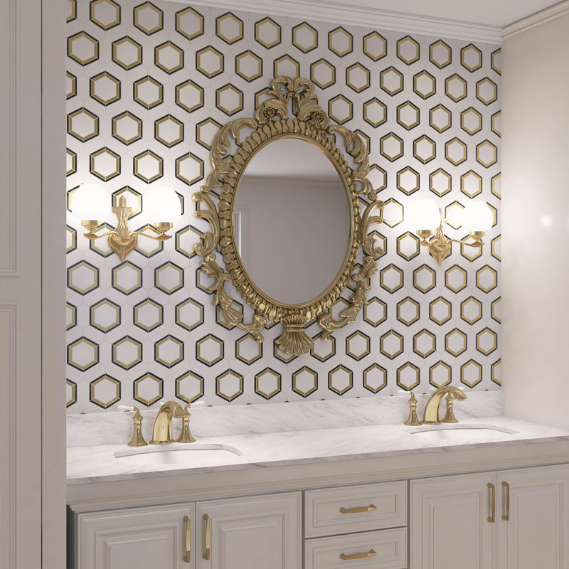 Natural Dorato 12.05 in. x 11.26 in. Basketweave Polished Marble Mosaic Tile