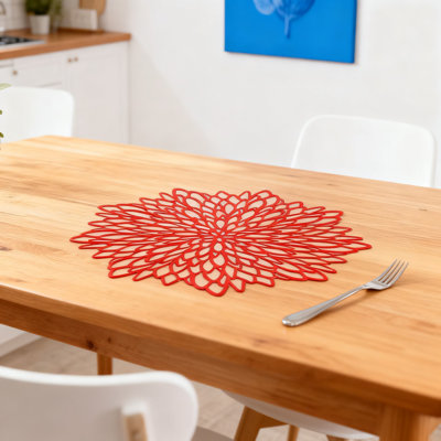 Ensemble de 18 napperons en vinyle pressé de qualité supérieure avec motif floral métallique brillant, décoration de table ronde à feuilles pour les repas, les fêtes et les occasions spéciales