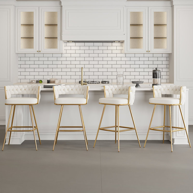 Bar Stools Set Of 4 Counter Height Velvet Upholstered Morden Barstools With High Backs 4 Metal Legs Chair For Kitchen Island Dining Room Bar