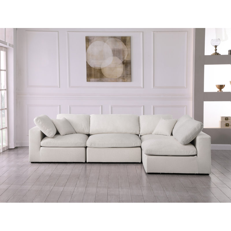 Burrows Upholstered L-Shaped Sectional Reversible, Cream Linen Textured Fabric