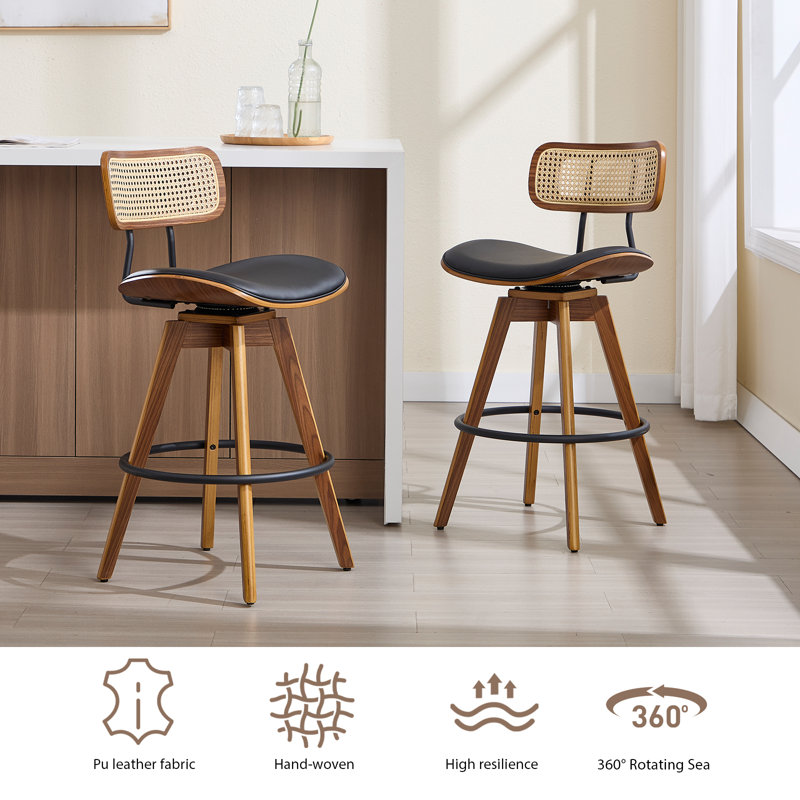 Tabouret de bar et de comptoir pivotant (ensemble de 2), Noir, noir, noir, noir