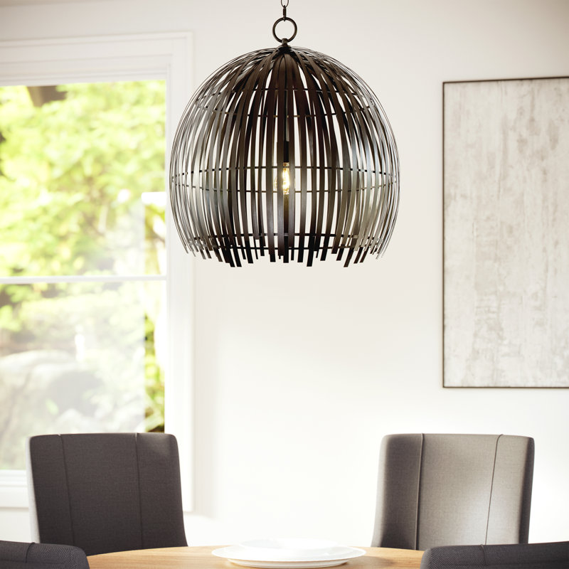 Luminaire suspendu à dôme simple à 1 lumière Hanalei, Noir minuit, H 25,88 po x l 24,38 po x P 24,38 po