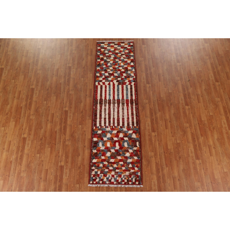 Tapis de couloir géométrique marocain noué à la main 3 x 10