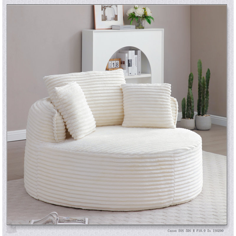 Chaise de salle à manger ronde avec accoudoirs arrondis et rembourrés à siège profond avec 3 coussins, sans assemblage requis