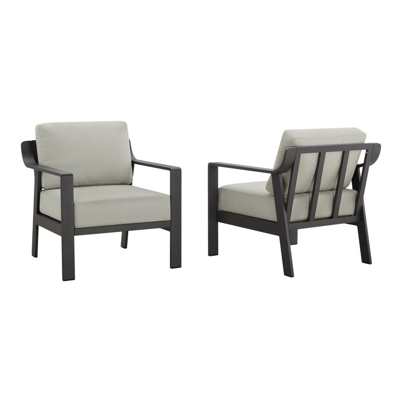 Aluminum Patio Armchair With Cushions, Light Gray Cushion/Black Frame