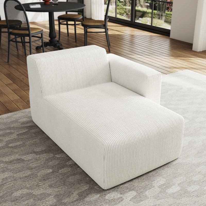 Upholstered Chaise Lounge, Beige, Right Hand Facing
