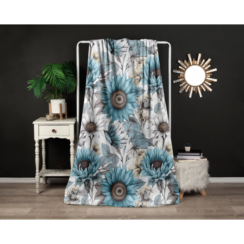 Jeté , L 50 po x L 60 po, Floral, Bleu/Gris