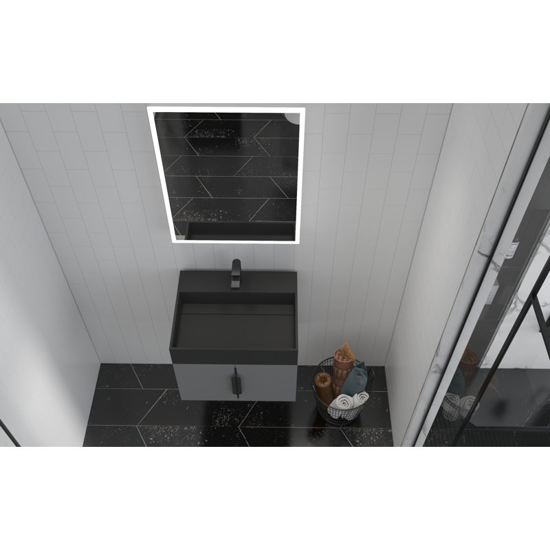 Ensemble de meuble-lavabo simple 24 po avec surface solide Amazon, Gris, Noir, Noir