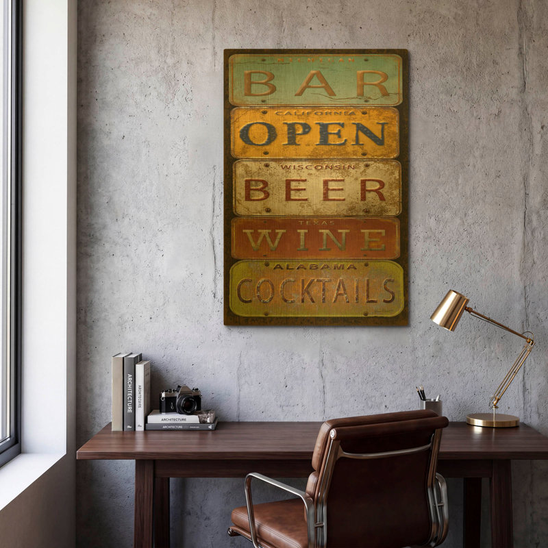 'License Plates Bar' By Jean Plout Metal Wall Art, 24"x36"