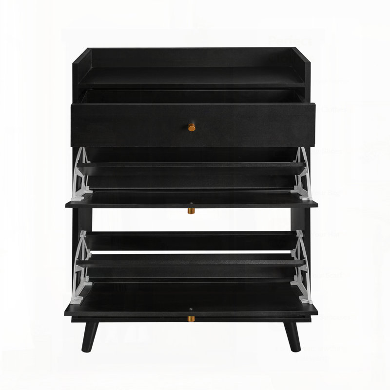 Armoire 2 portes 1 tiroir en rotin Allen avec étagère à chaussures, double couche, parfaite pour l'entrée et le rangement