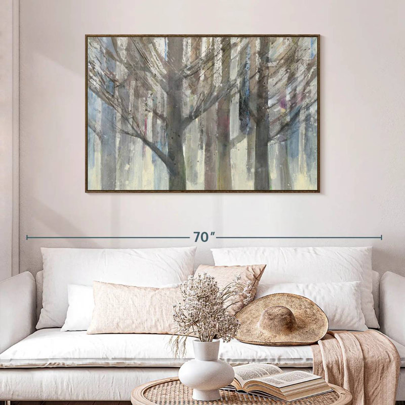 Lumière forêt, 46 po x 31 po, Cadre flottant noyer