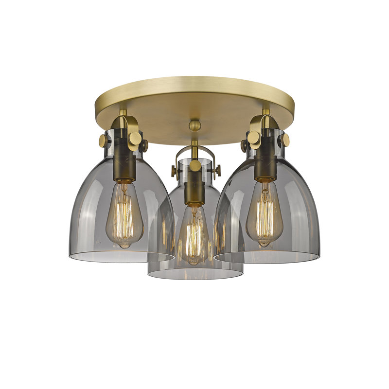 Plafonnier encastré 3 lumières Smeltertown, Laiton brossé, Plaqué couleur fumée