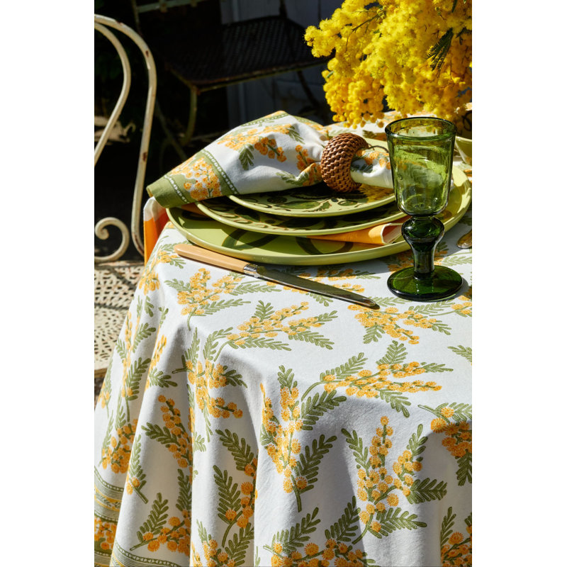 Mimosa Tablecloth - Green & Yellow - 59" x 59", Green & Yellow, 59" x 59" Square