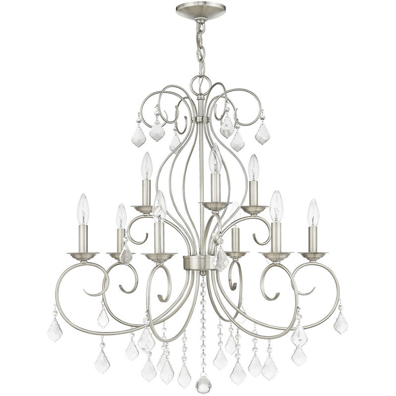 Lustre classique à 9 lumières de style bougie, Nickel brossé