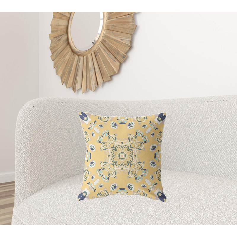 Coussin 20 po x 20 po, Jaune / bleu floral