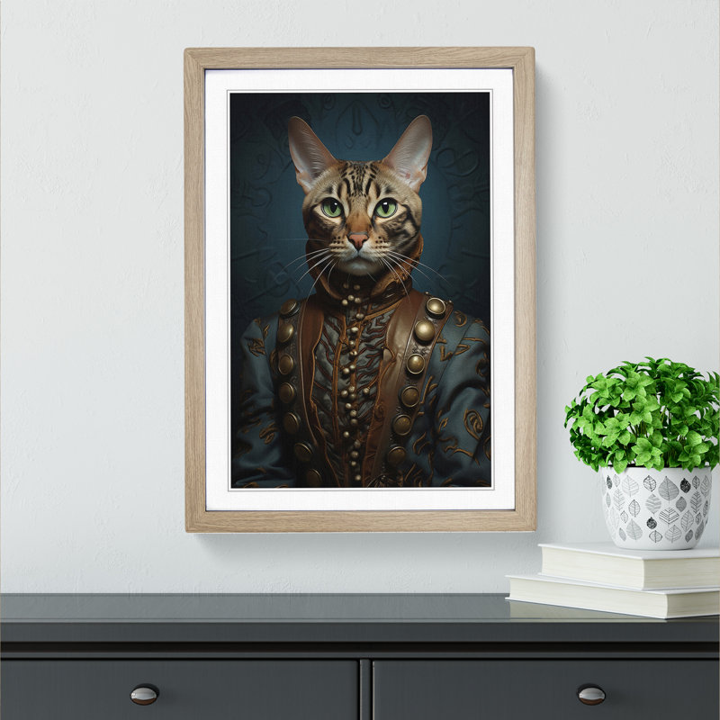 Bengal Cat Surrealism No.3 - Single Picture Frame Print on Wood, Oak Framed, 34cm H x 25cm W x 2cm D
