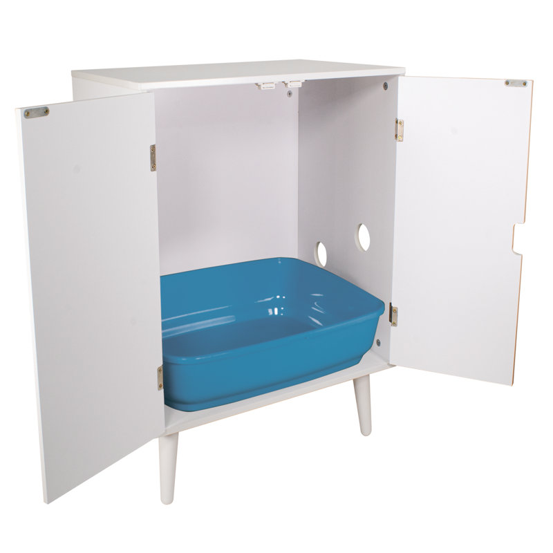White Modern Cat Litter Hide-Away Cabinet with Circular Opening