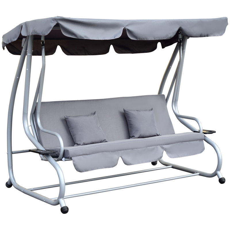 3 Person Porch Swing with Canopy, Grey/Silver