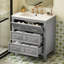 Meuble-lavabo gris rétro avec lavabo en céramique, structure en bois massif, 3 tiroirs, conception classique, solution de rangement polyvalente, structure, haute qualité, style élégant, fermeture en douceur réglable