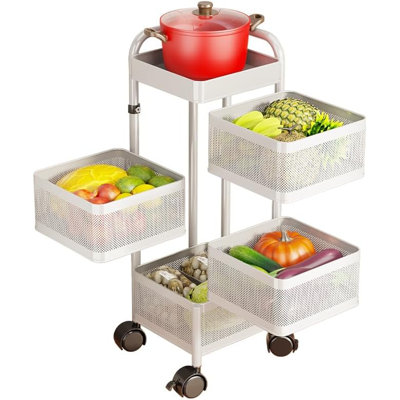 4-Tier Thickened Carbon Steel Rotating Kitchen Storage Cart with Wheels, Mobile Utility Rack, No Assembly Needed