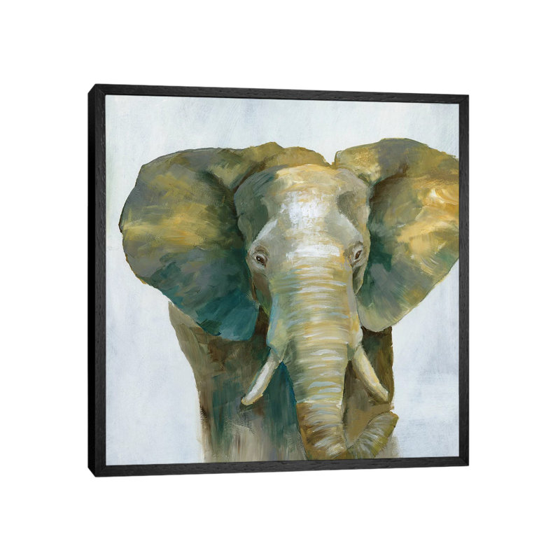 Jade Elephant - Painting on Canvas, 93.98 cm H x 93.98 cm W, Black Framed