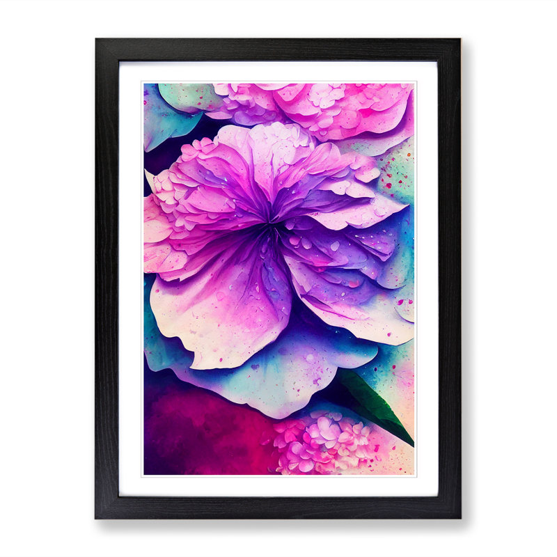 Nowaczyk Hydrangea Flower Paint Splatter Vol.2 - Picture Frame Print, Black, 64cm H x 46cm W x 2cm D