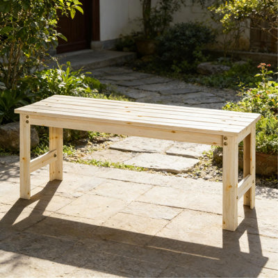 Backless Slatted Bench,Wood Outdoor Bench