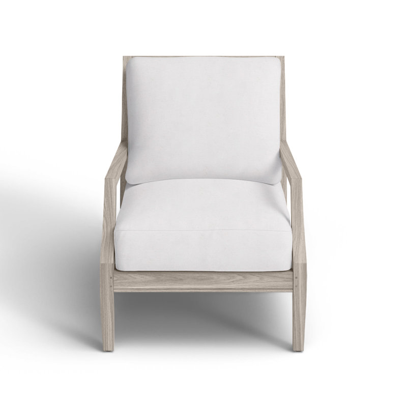 Chaise longue en teck Haley - Huître, Teck huître, Sunbrella® ‑ lin neige, Pas de passepoil + bourre standard