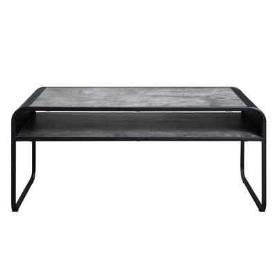 Concrete Gray & Black Coffee Table - Sleek Curved Edge, Metal Frame, 15Mm Thick Wood Top Finish And Stylish For Your Home