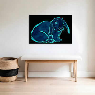 Blue Rabbit Minimalist Modern Vibrant Rabbit Forest Wall Art Print 1 Piece Wrapped Canvas Wall Art