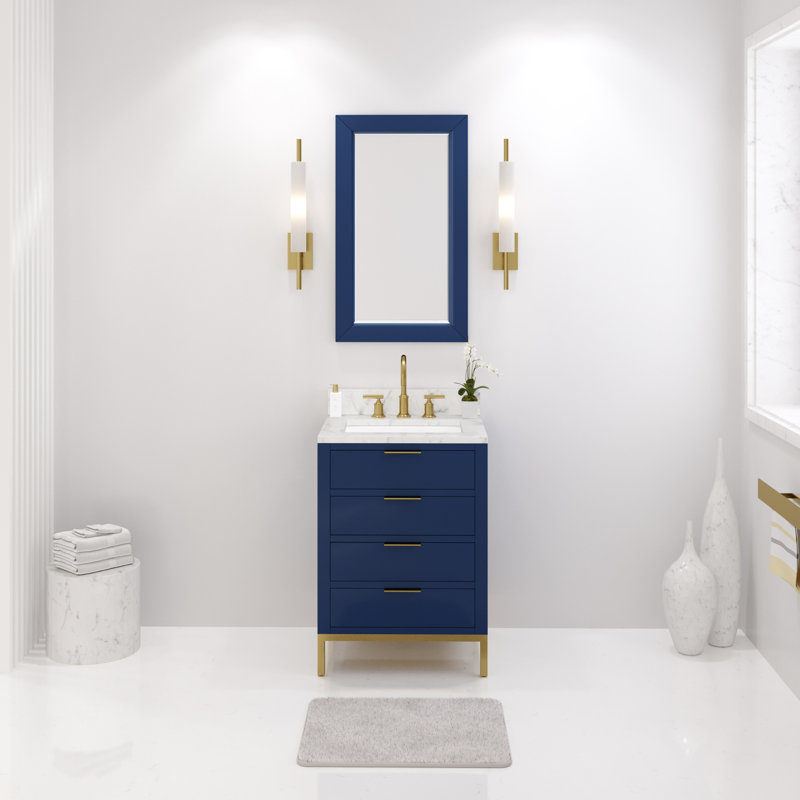Bristol 24" Carrara White Marble Countertop Bath Vanity with Faucet, Monarch Blue