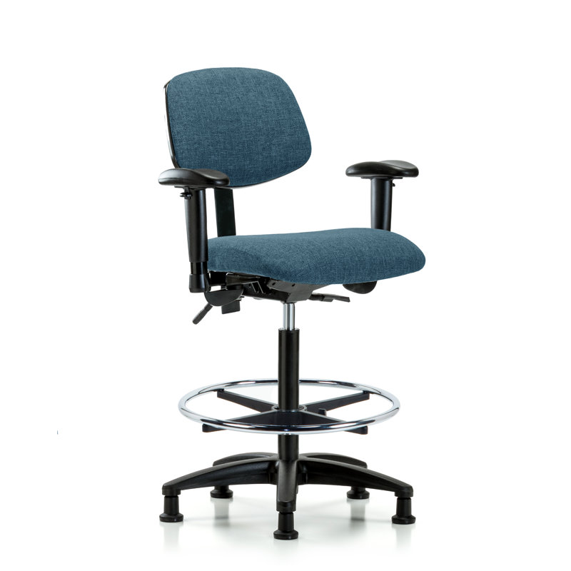 Estelle Drafting Chair, Blue, Glides, Not Included