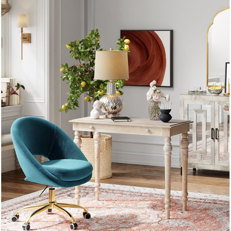 Chaise de travail Doreen, Velours sarcelle