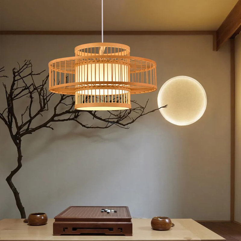 Bamboo Chandeliers Pendant Light,Hanging Lighting Fixtures E27 Lampshade Ceiling Pendant Made,Coastal Retro Japanese Style,Chandeliers No Bulb,For Living Room Bedroom Restaurant