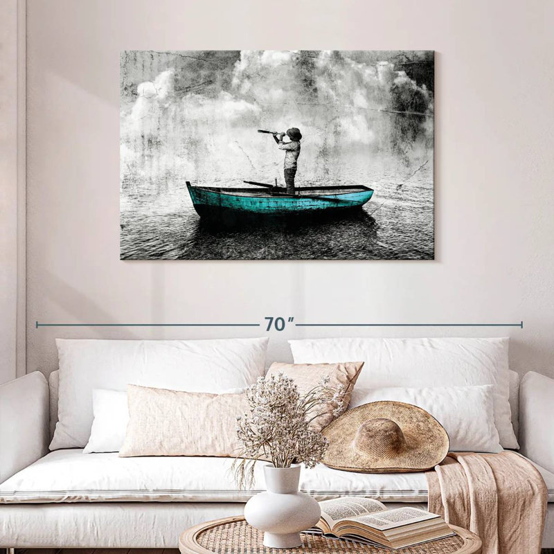 Mehar, homme sur un bateau, H 30 po x l 45 po