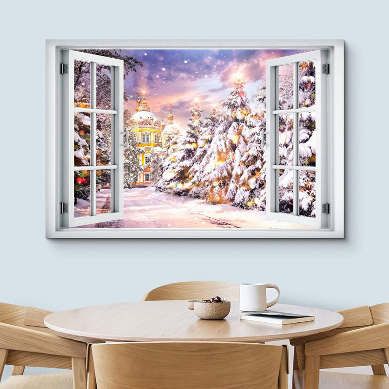 Fenêtre de paysage «Window View Snowy European Winter Wonderland Celebrations & Holidays Nature Images Landscape» sur toile