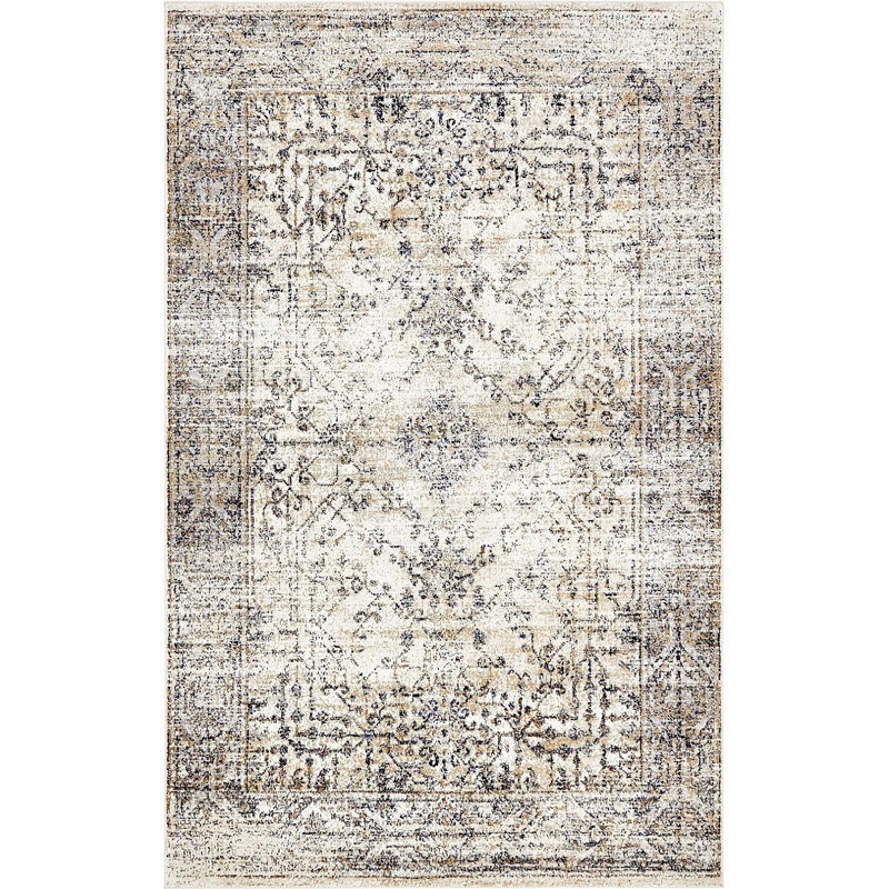 Tapis à motif oriental gris / crème Widger, Rectangle 5 pi x 8 pi