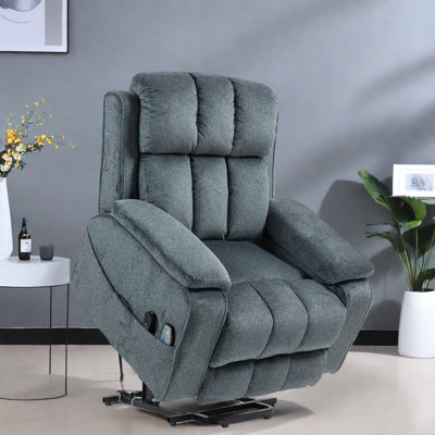 Fauteuils inclinables confort avec massage chauffant chenille bleu-vert multifonctionnel