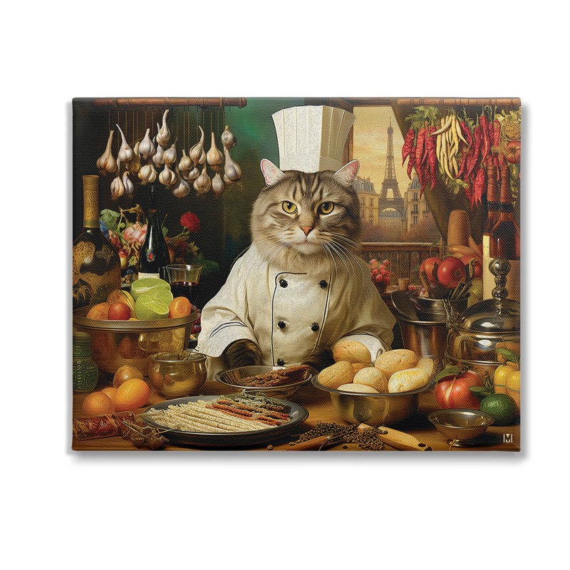 «Cat Chef In Kitchen» par Michael David Ward sur toile, H 24 po x l 30 po