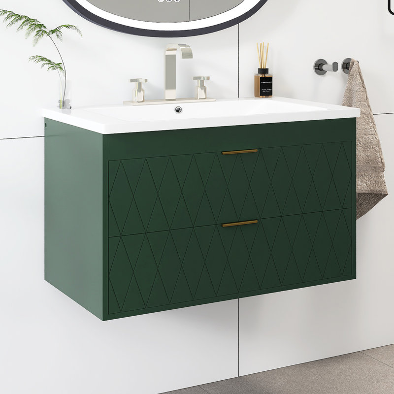 Meuble-lavabo mural 30 po avec lavabo en résine, Vert
