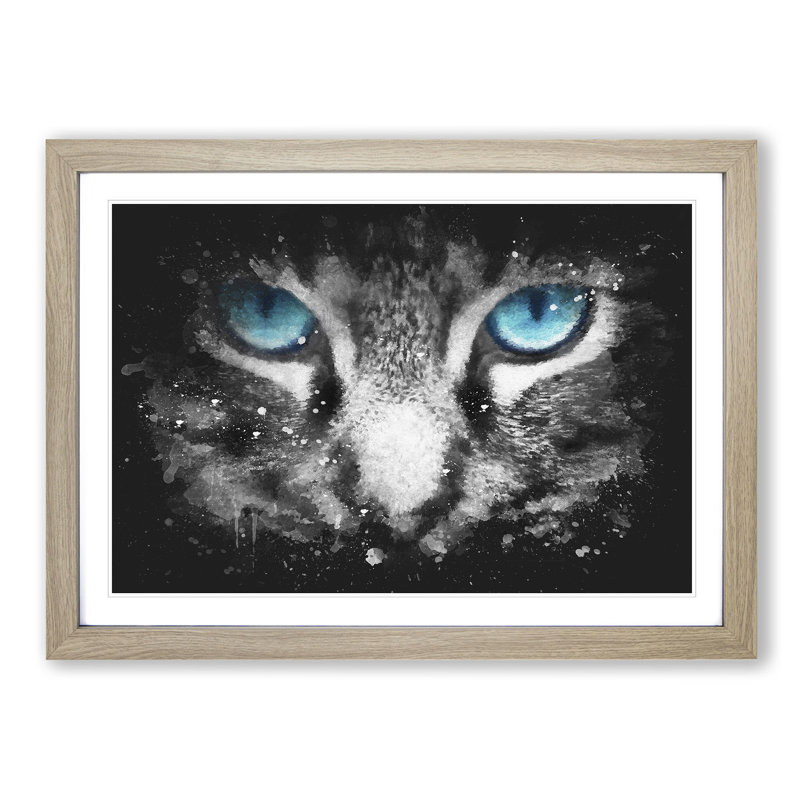 Bright Blue Cat Eyes - Picture Frame Painting Print, Oak Framed, 45cm H x 63cm W x 2cm D