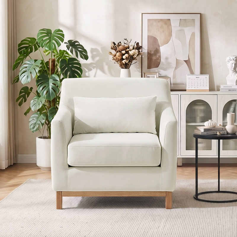 Jazmere 31.5" Armchair, Beige Velvet, Natural