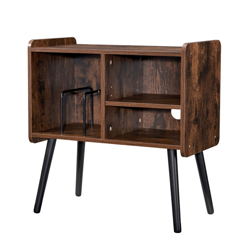 Record Player Stand 2-Tier Wooden Turntable Stand 3 Cabinets Black & Brown