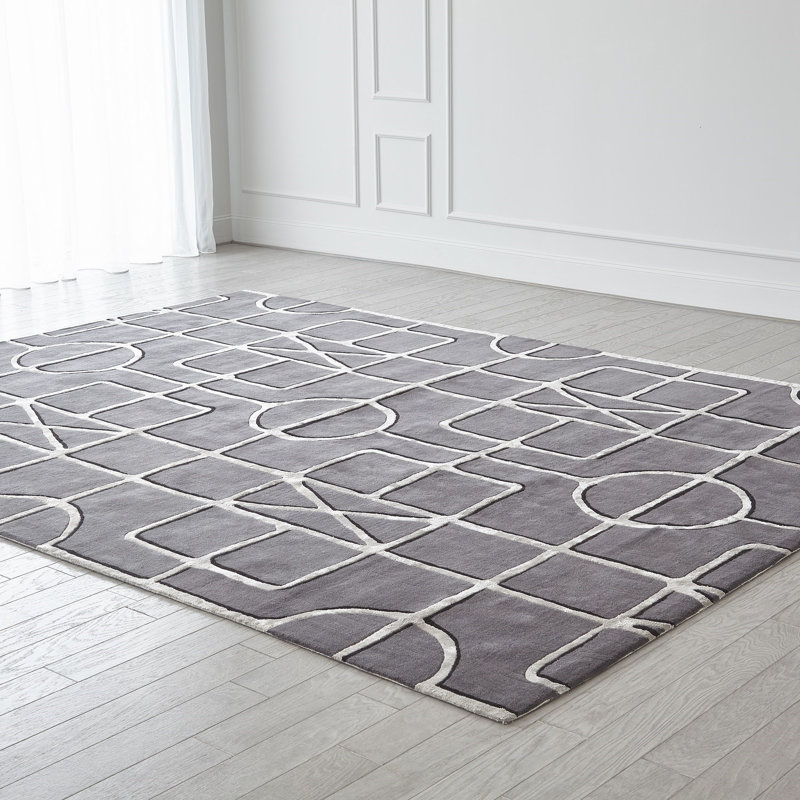 Wool Area Rug in Gray, Rectangle 9' x 12'
