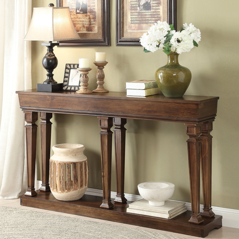 Oak Console Table With Rectangular Design And Shelf Tapered Legs For Stability A Storage