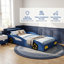 Lit voiture de course simple AVELOR avec rails de sécurité, tête de lit avec rangement, assemblage facile pour les adolescents-129527457
