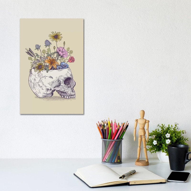 Half Skull Flowers by Rachel Caldwell - Wrapped Canvas Print, 30.48cm H x 20.32cm W x 1.91cm D