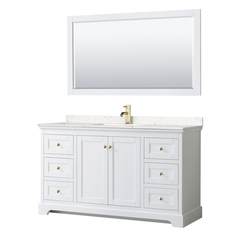 Avery 60'' Single Bathroom Vanity with Stone Top, Matte Black, White