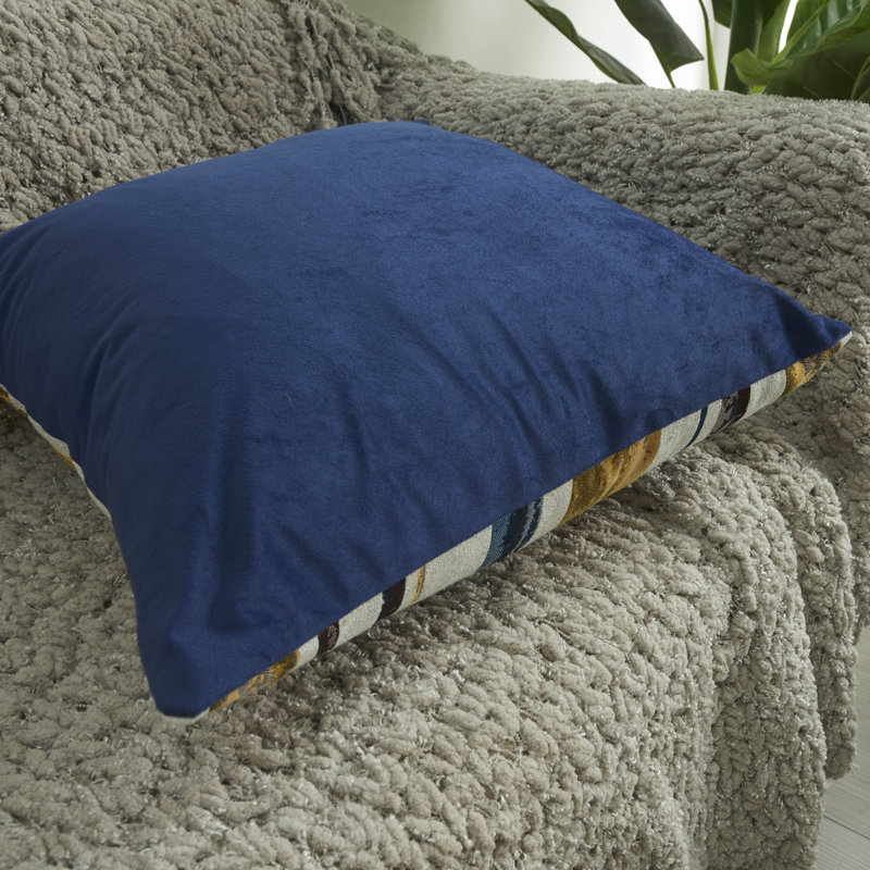 Housse de coussin multi-rayures, Moutarde / bleu